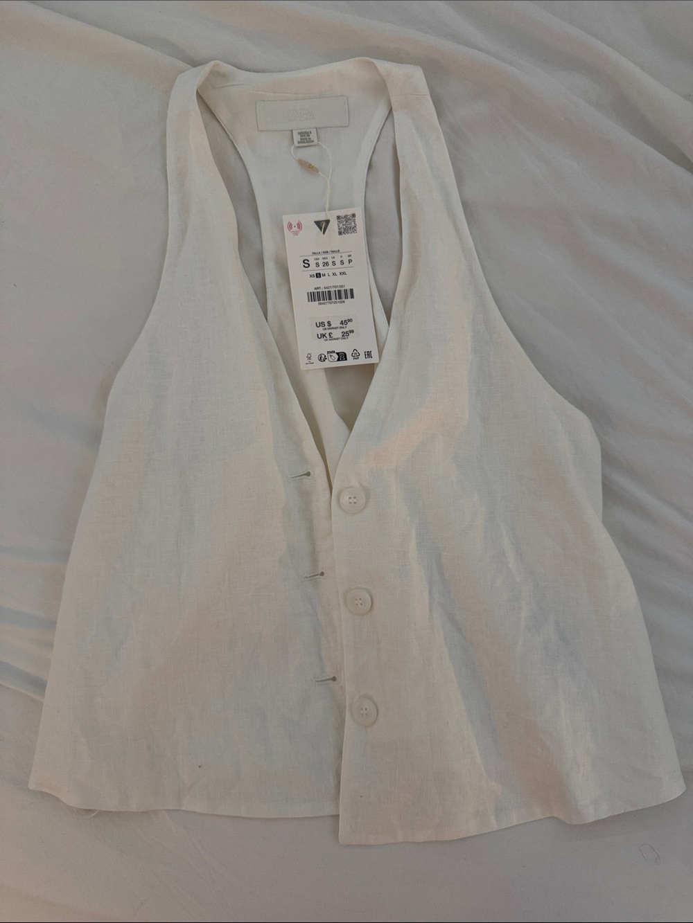 Zara Cream Button-Front Sleeveless Linen Tunic